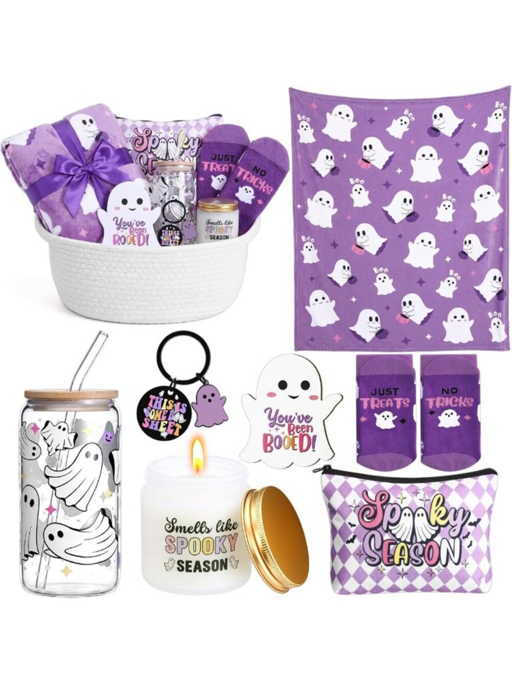 8 Pcs Halloween Boo Basket Stuffers for Women - Purple Gift Set